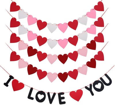 Dailygoods- Liefdesvlaggen - Hartbanner - Slinger - Bruiloftsdecoratie - Valentijnsdag - 5 Stuks - Veelkleurig Papier 10 x 10 cm - Decoratieslinger
