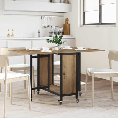 vidaXL - Vouwbare - eettafel - met - wieltjes - 130 - x - 80 - x - 76,5 - cm - staal - PB