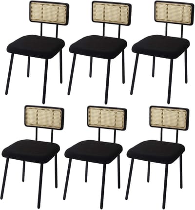 Set van 6 eetkamerstoelen MCW-K88, armstoel stoel, hout poly rotan metaal bouclé ~ stof/textiel zwart