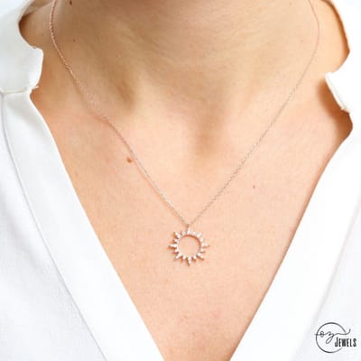 OZ Jewels Roségoud Gekleurde Zilveren Ketting met Zirkonium Zondesign - Accessoires - Liefdessieraden - - Damesketting - Valentijnsdag - Cadeau - Moederdag - Ketting Meisje - Sieraden Dames - In mooie geschenkverpakking