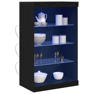 vidaXL - LED - Dressoir - Zwart - Eiken - 60,5 - x - 37 - x - 100 - cm - Bewerkt - hout