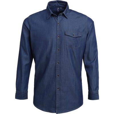 Premier Heren Denim Jean stijl gestikt overhemd (Indigo Denim)