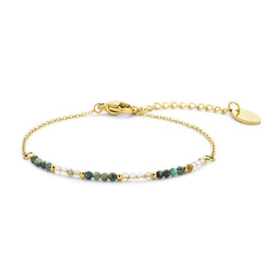 CO88 Collection 8CB-91301 Kralen Armbandje - Armband - Kraaltjes - 2mm - 16,5+3cm - groen - Wit - Goudkleurig