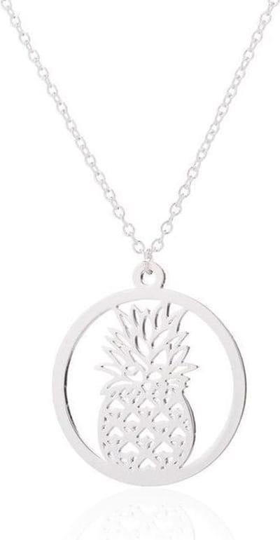 24/7 Jewelry Collection Ananas Ketting - Cirkel - Hawaii - Zilverkleurig
