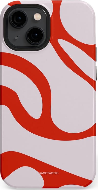 Casetastic hoesje geschikt voor Apple iPhone 13 mini - MagSafe - Dubbellaagse bescherming - Oranje Witte Pebbel Stenen - Fashion Case - Lichtgrijs Rood