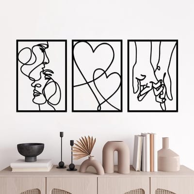 Minimalistische Metalen Wanddecoratie, 3 Stuks, Perfect voor Valentijnsdag, Liefde, Kussen, Hand Aesthetic, Wandversiering voor Slaapkamer