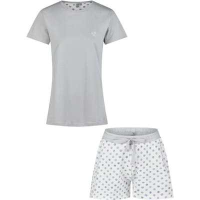 By Louise Dames Korte Pyjama Set Shortama Blauw/Wit Gestipt - Maat S