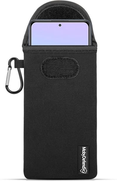 MobyDefend Hoesje - Geschikt voor Xiaomi Redmi Note 10 Pro - Neopreen Pouch Met Karabijnhaak - Insteek - Riemlus - Zwart