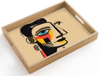 Dienblad hout 40x30 cm - Schootdienblad - Geometrisch - Felle kleuren - Kubistische stijl - Borrelplank rechthoek - Plateau dienbladen