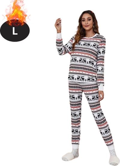 Bovista Kerst Pyjama - Dames - Kerstpyjama - Vrouwen - Slaapkleding Volwassenen - Set - Broek - Shirt - Christmas - Wit - Maat L