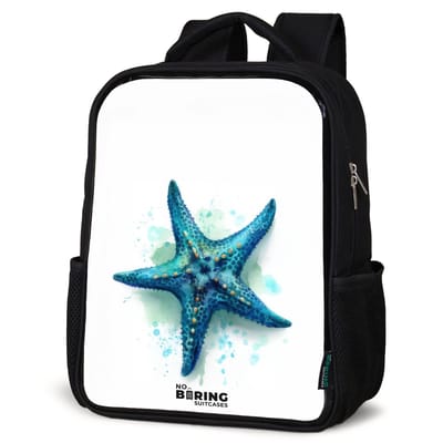 NoBoringSuitcases.com® - Rugzak zwart - Schooltas jongen & meisje - Blauwe Zeester op Witte Achtergrond - Rugtas voor school - Boekentas kind - Schoolrugzak - Kinderrugzak