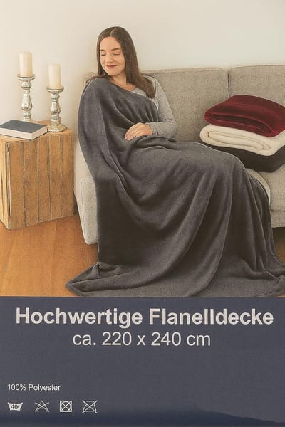 Famanu – Flanel deken Supersoft knuffeldeken dagdeken woondeken - Uni - 220 x 240 cm - Grijs