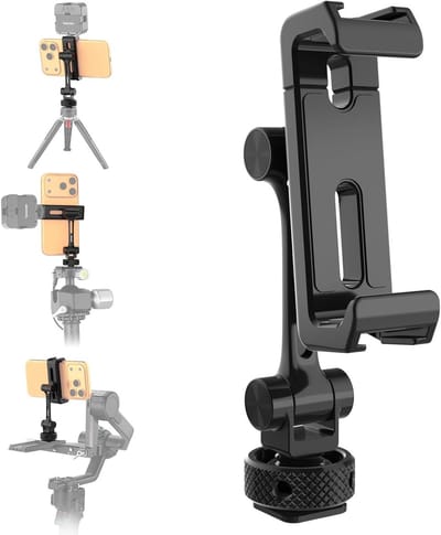 Universele mobiele telefoonhouder met koude schoen en 360° rotatie, geschikt voor iPhone en Android, ideaal voor fotografie en videoproductie