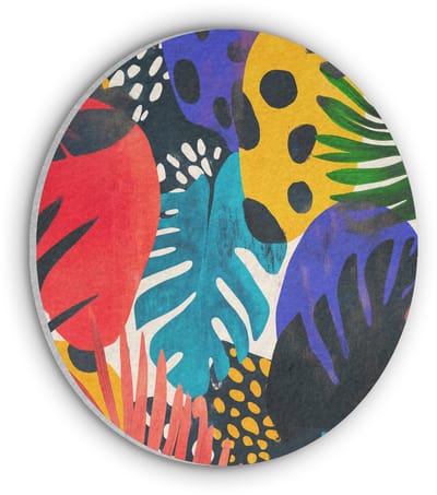 Akoestisch wandpaneel rond 30x30 cm - Vilt schilderij Bladeren - Vormen - Abstract - Kleurrijk - Ronde akoestische panelen - Geluidsdempende wanddecoratie - Geluidsisolatie wandcirkel - Muurdecoratie geluidspanelen