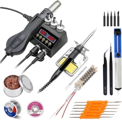 Soldeerstation - Heteluchtbout - Reparatie Elektronica - 2-in-1 Functie - 750 Watt - Zwart