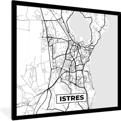 Fotolijst incl. Poster Zwart Wit- Stadskaart - Plattegrond - Kaart - Frankrijk - Istres - Zwart wit - 40x40 cm - Posterlijst