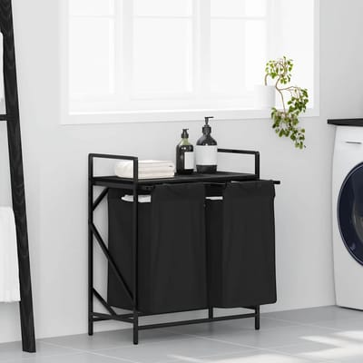 vidaXL - Wasmand - 2 - vakken - met - plank - zwart - eikenkleurig