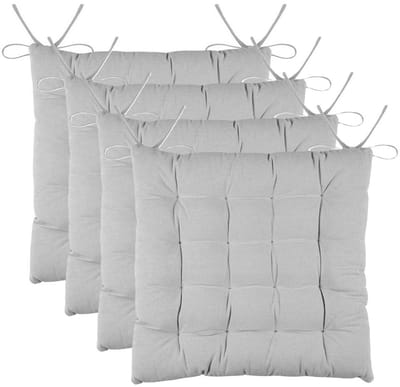 Stof Textile stoelkussens DUO - 4x - lichtgrijs - 38 x 38 x 3.5 cm - touwtjes sluiting - zitkussens - binnen/buiten
