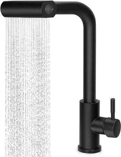 Dailygoods- Keukenkraan met uittrekbare uitloop - Waterval functie - 360° Draaibaar - 4 Straalsoorten - Instelbaar warm/koud water - Zwart - Keukenmengkraan