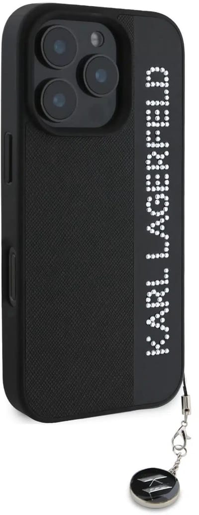Karl Lagerfeld - Backcover iPhone 16 Pro - Saffiano rhinestones and charm - Zwart