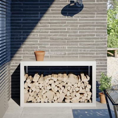 Brandhoutrek - Houtopslag - Haardvuur - Ruime opbergruimte - 100 x 40 x 60 cm - Wit