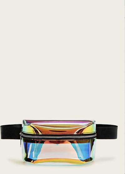 KIMU® Grote Transparante Iridescent Heuptas Rechthoekig Holografisch Zwart Fanny Pack Festival