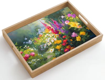 Dienblad hout 50x35 cm - Schootdienblad - Zomertuin - Sfeervol - Bloemen - Borrelplank rechthoek - Plateau dienbladen