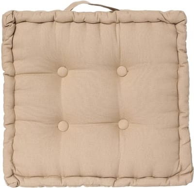 Atmosphera Deluxe Vloerkussen 40x40x8cm met handvat en 4 knopen - Linnenbeige