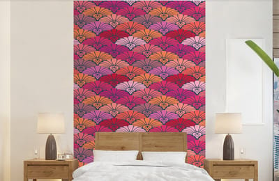 Behang - Fotobehang Patronen - Art Deco - Roze - Bloemen - Breedte 140 cm x hoogte 220 cm