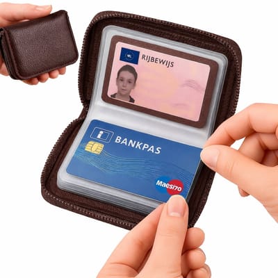 RFID Pasjeshouder Voor 20 Pasjes I Creditcardhouder I Met Geldvak I Pasjes Houder I Wallet I PU Leer I Portemonnee I Anti Skim I Donkerruin