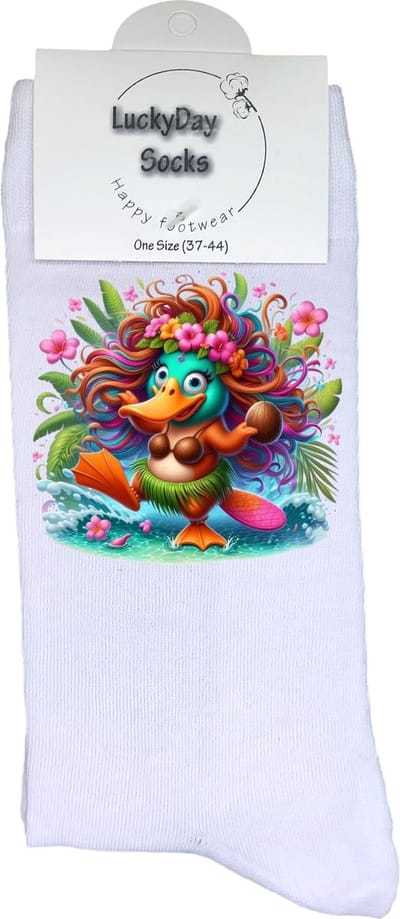 Eend - Verjaardag cadeau - Grappige sokken - Print sokken - Leuke sokken voor heren en dames - Moederdag - Vaderdag - Cadeau voor hem en haar - Kerstcadeau - Vrolijke sokken - Vakantie - Valentijns cadeau - Socks waar je Happy van wordt - Maat 37-44