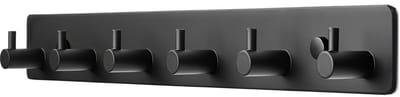TOJ 6 Haaks Wandkapstok – 39cm - Muur / Wand Kapstok - Handdoekrek - Industrieel - RVS - Mat Zwart