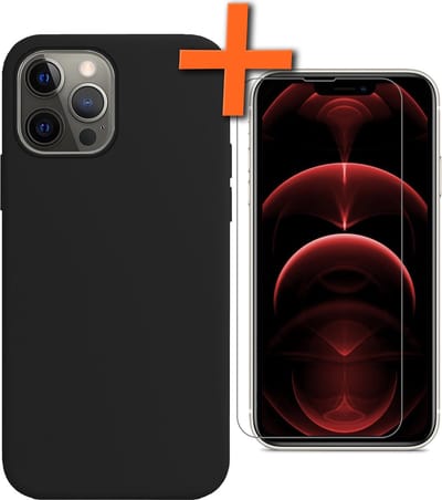 Hoes - Met Screenprotector - Geschikt voor Apple iPhone 13 Pro - Sterk & Shockproof - Back Cover - Siliconen Case - Telefoon Hoes - Zwart
