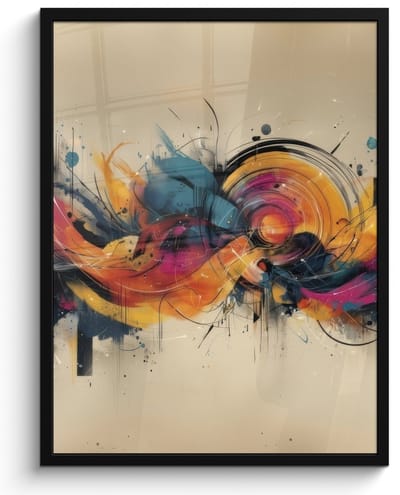 Poster in lijst - Fotolijst 60x80 cm - Posters - Explosie - Kleurrijk - Vormen - Abstract - Posterlijst zwart - Decoratie - Wanddecoratie woonkamer - Muurdecoratie slaapkamer
