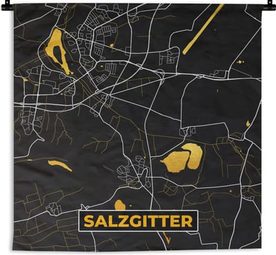 Wandkleed - Wanddoek - Salzgitter - Goud - Stadskaart - Plattegrond - Kaart - Duitsland - 180x180 cm - Wandtapijt