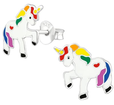 Joy|S - Zilveren eenhoorn oorbellen - 10 mm - unicorn