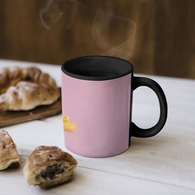Magische Mok - Foto op Warmte Mokken - Koffiemok - Eendjes - Vrolijk - Roze - Magic Mok - Beker - 350 ML - Theemok