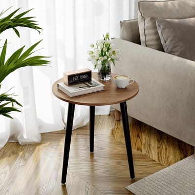 Dailygoody - Bijzettafel - Houten tafel - Scandinavische stijl - Rond - Walnoot - Klein en eenvoudig op te bouwen - Geschikt voor woonkamer en slaapka