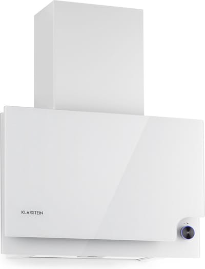 Klarstein Amelia - Afzuigkap, Schuine kap, plat design, 123 W, 586 m³/u, LED-verlichting: 3 W, 3 standen, verlichte touch-draaiknop, 60 x 47 x 23,5 cm, wit