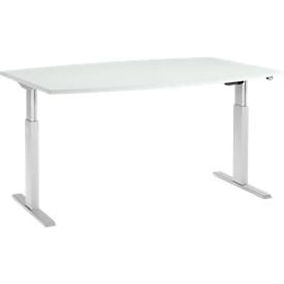 Schäfer Shop  Select Vergadertafel ERGO-T, T-poot, bootvorm, eentraps elektrisch verstelbaar, b 2000 x h 715-1182 mm, lichtgrijs