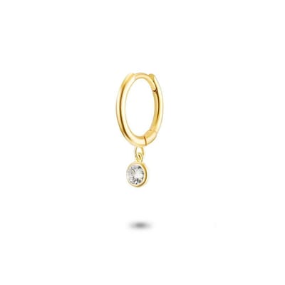 Twice As Nice Oorbel per stuk in 18kt verguld zilver, oorring, 1 zirkonia