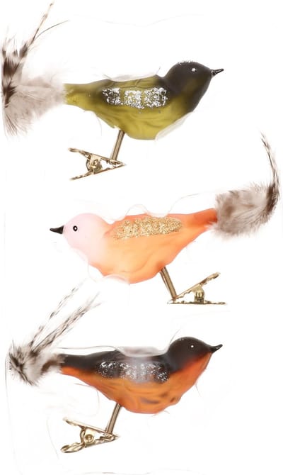 Krebs Decoratie vogeltjes - op clip - 3x - gekleurd - 11 cm - glas - Kerstvogeltjes - kerstboomversiering