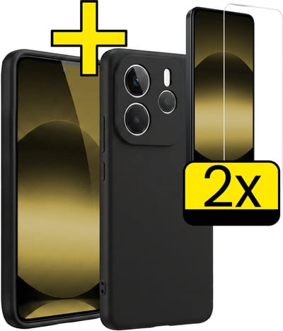 Hoesje - Met 2x Screenprotector - Geschikt voor Xiaomi Redmi Note 14 5G - Sterk & Shockproof - Back Cover - Siliconen Case - Telefoon Hoes - Telefoonhoesjes - Zwart
