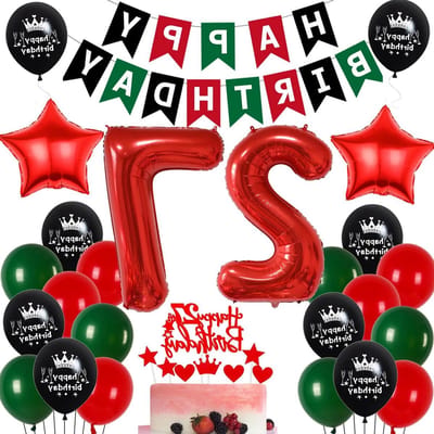 Feestelijke ballonnen voor 27e verjaardag in rood en groen - Decoratie voor mannen en vrouwen, verjaardagsfeest en party accessoires