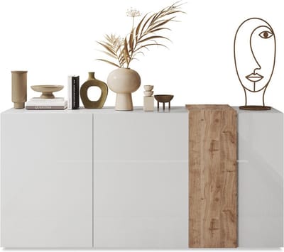 Vente-unique Buffetkast met 3 deuren - Wit en licht naturel - CAYNO