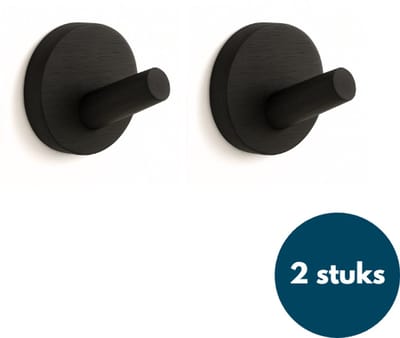 Kapstok haken hout - Zwart - Wandhaken - Wandkapstok - Zelfklevende haakjes - Plakhaakjes - Rond - 2 stuks