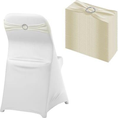 Stoelstrik - 30 Stuks - Rekbare Polyester - Met Diamantgesp - Decoratie - Voor Bruiloft, Banket & Verjaardag - Melkwit - NAIZY
