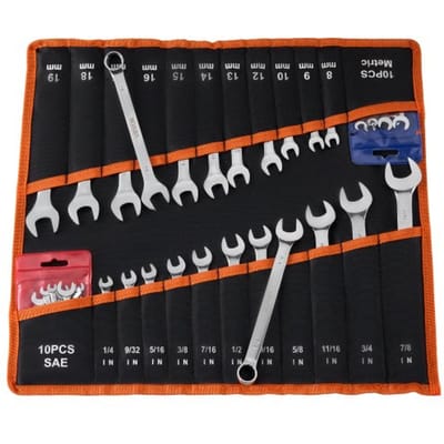 VEVOR 42-delige steeksleutelset (SAE & metrisch), combinatiesleutelset (12-punts) met oprolbare etui, combinatiesleutelset van koolstofstaal, voor algemene autoreparaties