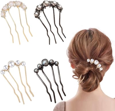 Elegante Haaraccessoires: 4 Stuks Parels Haar Kam Met U-vormige Metalen Haarclips Voor Bruiloft, Feest & Dagelijks Gebruik