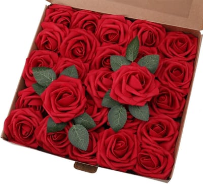 Kunstmatige Rozen van PE Foam - 25 Stuks voor DIY Bruiloft, Bruidsboeketten en Tafeldecoraties - Rode Bloemen voor Bruidsdouches en Polsboeketten